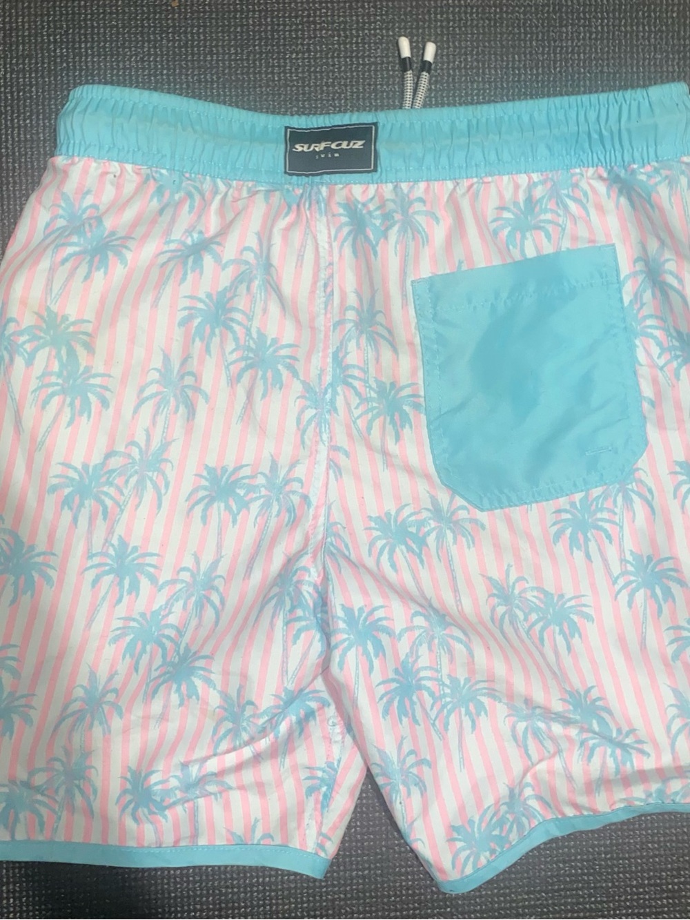 Men's Pink & Light Blue Palm-Print Swim Trunks